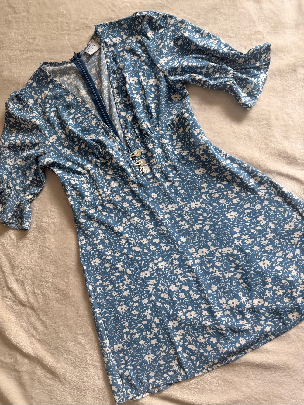 Princess Polly Blue Floral Mini Dress Puff Sleeve Cottagecore Romantic Size 8